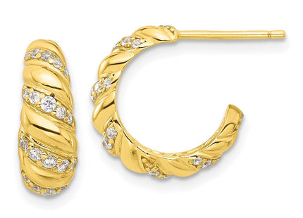 Sterling Silver Gold-tone CZ Post Hoop Earrings (Style QE17168GP)