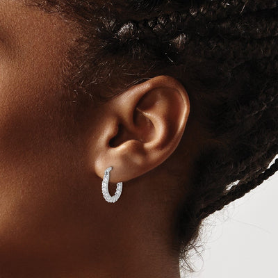 Sterling Silver Rhodium-plated CZ In/Out Hoop Earrings, 15 x 15mm