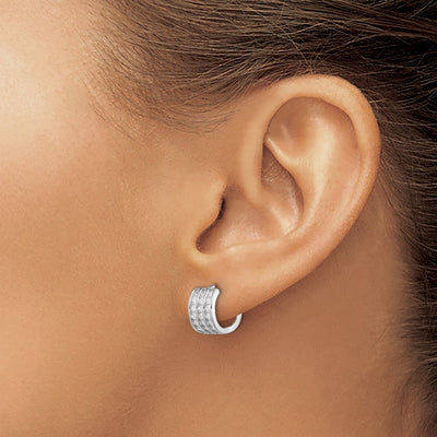 Sterling Silver Rhodium-plated 3 Row CZ Hinged Hoop Earrings, 10.4 x 11.3mm