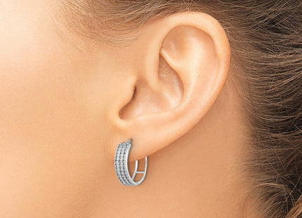 Sterling Silver Rhodium-plated 3 Row CZ Hinged Hoop Earrings (Style QE17198)