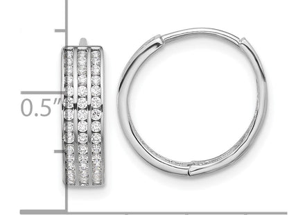 Sterling Silver Rhodium-plated 3 Row CZ Hinged Hoop Earrings (Style QE17198)
