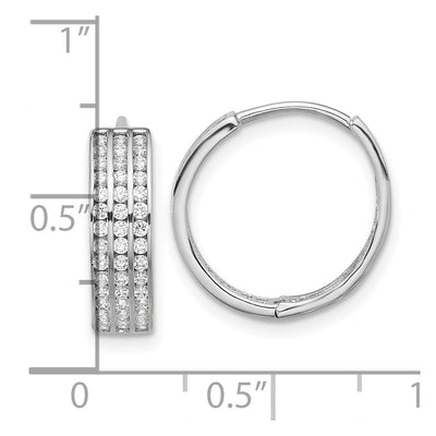 Sterling Silver Rhodium-plated 3 Row CZ Hinged Hoop Earrings, 16 x 16.2mm