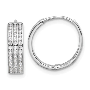 Sterling Silver Rhodium-plated 3 Row CZ Hinged Hoop Earrings (Style QE17198)