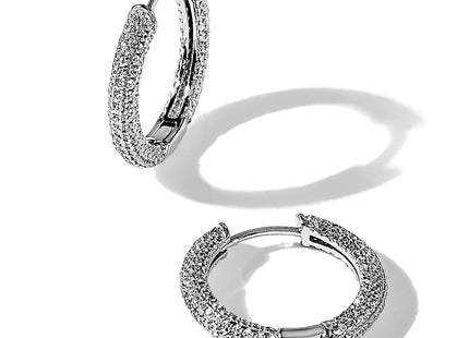 Sterling Silver Rhodium-plated Micro Pav CZ Hinged Hoop Earrings