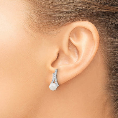 Sterling Silver Rhodium-plated CZ/Button FWC Pearl Post Earrings