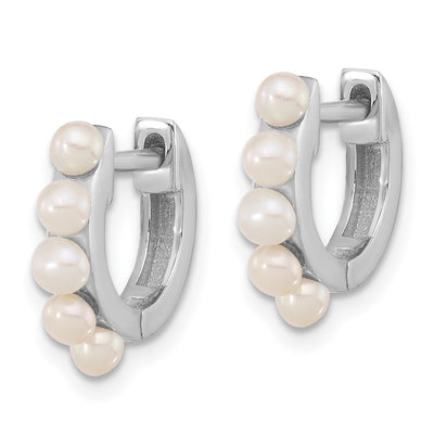 Sterling Silver Rhodium-plated 2.5- White Button Freshwater Cultured Pearl Hinged Hoop Earrings