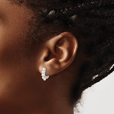 Sterling Silver Rhodium-plated 2.5- White Button Freshwater Cultured Pearl Hinged Hoop Earrings