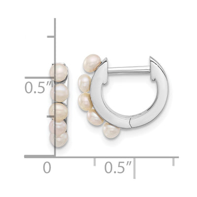 Sterling Silver Rhodium-plated 2.5- White Button Freshwater Cultured Pearl Hinged Hoop Earrings