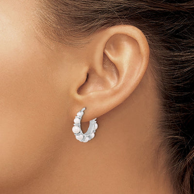 Sterling Silver Rhodium-plated White Button Freshwater Cultured Pearl Round Hoop Earrings