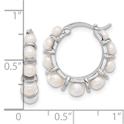Sterling Silver Rhodium-plated White Button Freshwater Cultured Pearl Round Hoop Earrings
