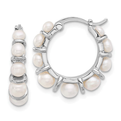 Sterling Silver Rhodium-plated White Button Freshwater Cultured Pearl Round Hoop Earrings