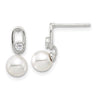 Sterling Silver E-coated Polished 6- Shell Pearl and CZ Post Earrings