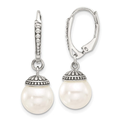 Sterling silver pearl drop earrings, synthetic stone