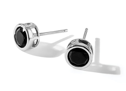 Sterling Silver Rhodium-plated Polished Black Spinel Bezel Stud Earrings