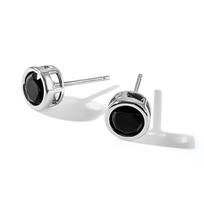 Sterling Silver Rhodium-plated Polished Black Spinel Bezel Stud Earrings