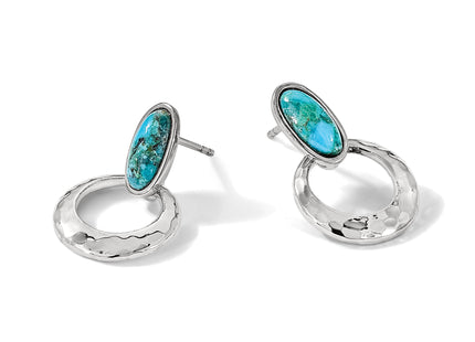 Sterling Silver Rhodium-plated Polished & Hammered Reconstituted Turquoise Post Dangle Earrings