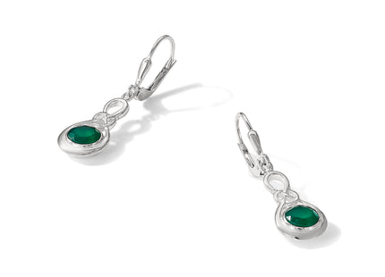 Sterling Silver Polished Green Onyx Knot Leverback Dangle Earrings