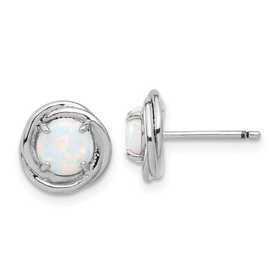 Sterling Silver Rhod-plated Polished Created Opal Swirl Circle Post Earring