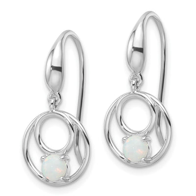 Sterling Silver Rhod-plated Polished Created Opal Circles Dangle Earrings