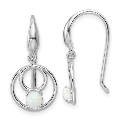 Sterling Silver Rhod-plated Polished Created Opal Circles Dangle Earrings