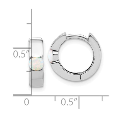 Sterling Silver RH-plated Polished Cr. Opal Hinged Round Hoop Earrings