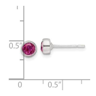 Sterling Silver Polished Pink CZ Round Bezel Stud Earrings
