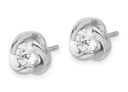 Sterling Silver Rhodium-plated with CZ Love Knot Post Earrings (Style QE17478)