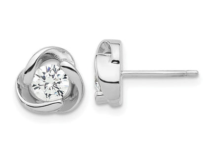 Sterling Silver Rhodium-plated with CZ Love Knot Post Earrings (Style QE17478)