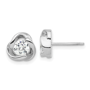 Sterling Silver Rhodium-plated with CZ Love Knot Post Earrings (Style QE17478)