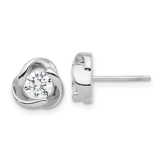 Sterling Silver Rhodium-plated with CZ Love Knot Post Earrings, 9 x 9mm