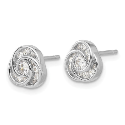 Sterling Silver Rhodium-plated with CZ Love Knot Post Earrings, 8.6 x 8.6mm