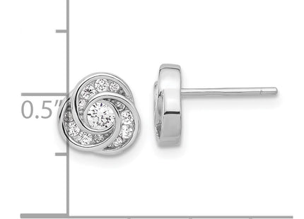 Sterling silver cubic zirconia knot earrings, further view