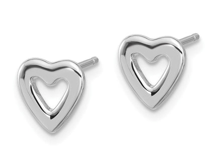 Sterling Silver Rhodium-plated Open Heart Post Earrings (Style QE17486)