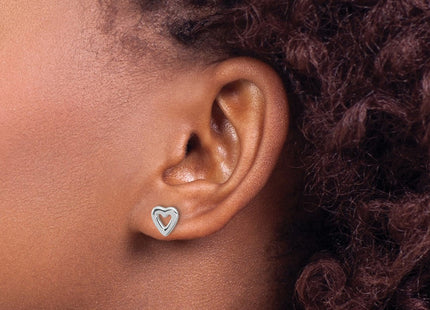Sterling Silver Rhodium-plated Open Heart Post Earrings (Style QE17486)