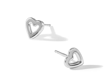 Sterling Silver Rhodium-plated Open Heart Post Earrings, 8.1 x 8mm