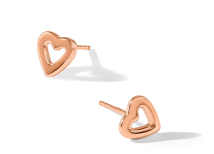 Sterling Silver Rose-tone Open Heart Post Earrings