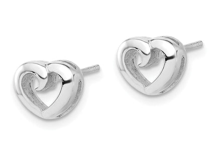 Sterling Silver Rhodium-plated Polished Heart Post Earrings (Style QE17496)