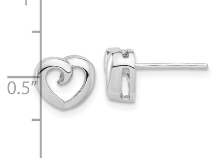 Sterling Silver Rhodium-plated Polished Heart Post Earrings (Style QE17496)