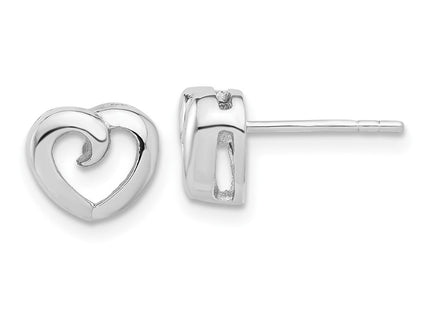 Sterling Silver Rhodium-plated Polished Heart Post Earrings (Style QE17496)