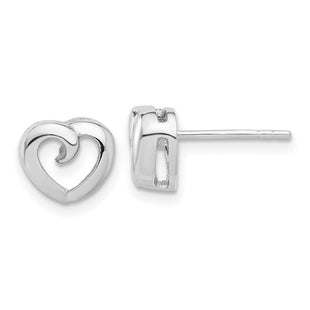 Sterling Silver Rhodium-plated Polished Heart Post Earrings (Style QE17496)