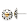 Sterling Silver Gold-tone Polished & Antiqued Heart Circle Post Earrings
