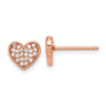 Sterling Silver Rose-tone Pav CZ Heart Post Earrings