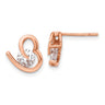 Sterling Silver Rose Tone Heart and CZ Post Earrings