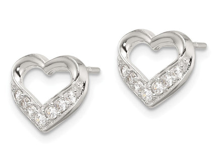Sterling Silver Polished CZ Heart Post Earrings (Style QE17514)