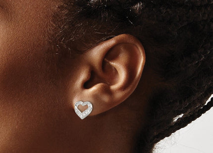 Sterling Silver Polished CZ Heart Post Earrings (Style QE17514)