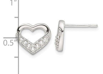 Sterling Silver Polished CZ Heart Post Earrings (Style QE17514)