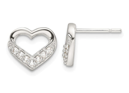 Sterling Silver Polished CZ Heart Post Earrings (Style QE17514)