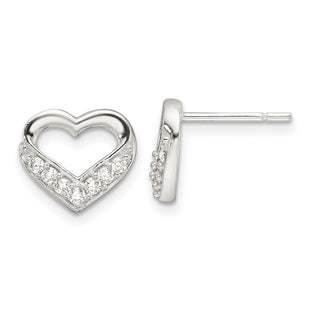 Sterling Silver Polished CZ Heart Post Earrings (Style QE17514)