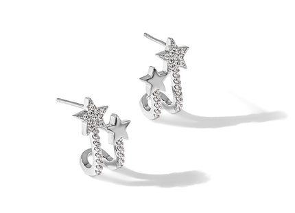 Sterling Silver Rhodium-plated CZ Star Cuff Post Earrings