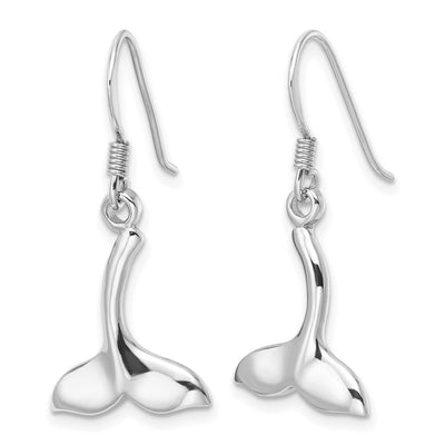 Sterling Silver Rhodium-Plated Polished Whale Tail Dangle Earrings, 30.5 x 13.2mm